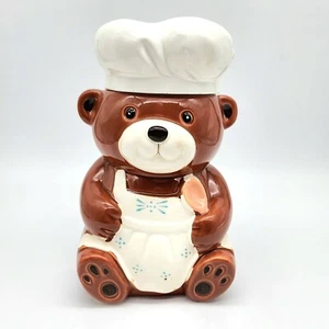 Tarro de galletas de oso de peluche de cerámica vintage pintado a mano hecho en Japón - Imagen 1 de 11
