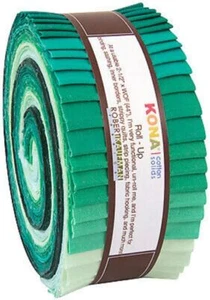 Jelly Roll Kona Cotton Solids Lush Lagoon Palette Green Fabric Roll-Ups M523.35 - Picture 1 of 2