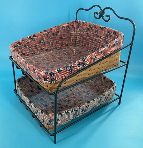 Longaberger Paper Tray Stand #75809 2 Paper Tray Baskets, Liners & Protectors Cover