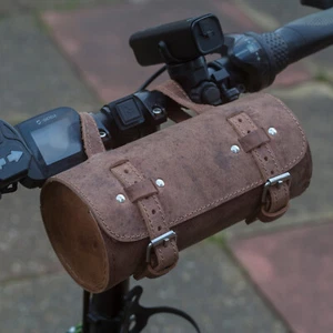 Runde Fahrrad Lenker Sattel Fahrradtasche Leder Tasche 20 x 9.5cm 2024 Modell - Bild 1 von 11