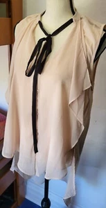 Bow-knot Sleeveless Top M Medium Champagne/Blush Secretary Flowy ~Office Siren~ - Picture 1 of 11