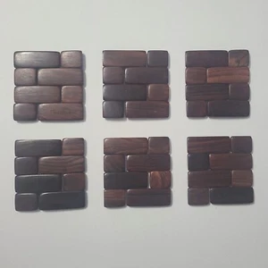 Vintage Teak Wood Square Woven Folding Coasters 6 Piece Set, Honduras - Picture 1 of 5