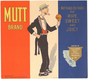 *Original* MUTT BRAND Tulare XLNT COND Comic Strip Orange Crate Label NOT A COPY - Picture 1 of 1