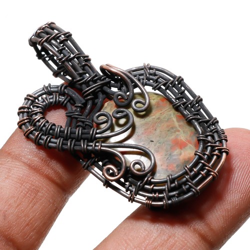 VETEMENTS Ciondolo pietra preziosa unakite fatto a mano regalo antico filo rame gioielli 2 1" D07