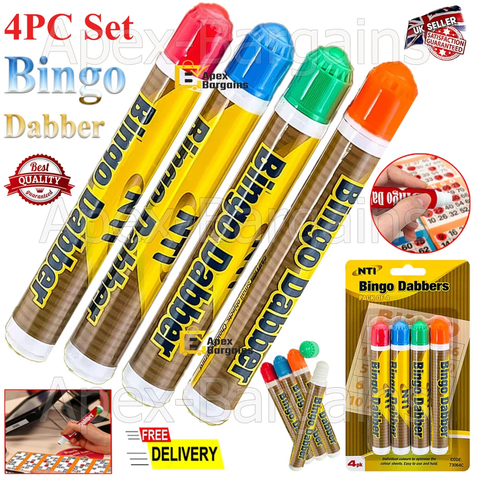 4x Bingo Dabbers Markers Mix Colours Pens Game Fun Party Activities Tickets Set - Image 1 of 4