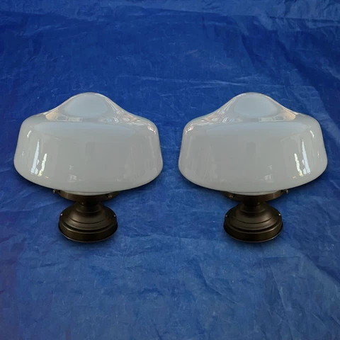 Pair Bronze Finish Flush Mounts With School House Globes KB Cover