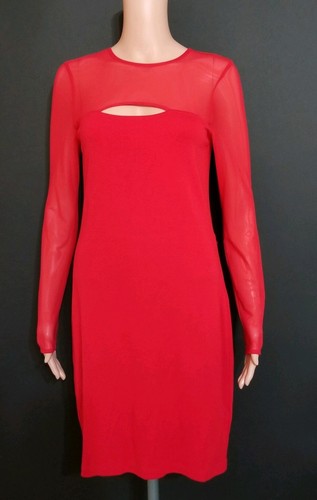 Abito French Connection San Valentino viscosa manica lunga Royal Scarlet taglia 8 nuovo con etichetta