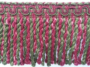 6 yards BULLION FRINGE 4" - WINE RED/CRANBERRY/GREEN - Upholstery Fabric Trim - Picture 1 of 1