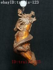 Chinese boxwood hand carved Loong Dragon Figure statue netsuke gift H 7.4 CM