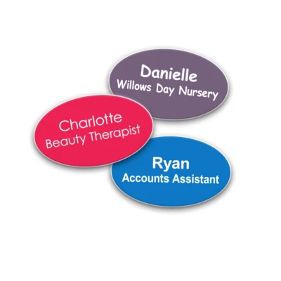 BADGEWORLD PIN OVAL Company Staff Name Badge for Optician Pharmacy Dispensary A&E + Fonts