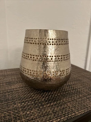 Moroccan Style Hammered Gold Metal Candle Holder - Image 1 of 2