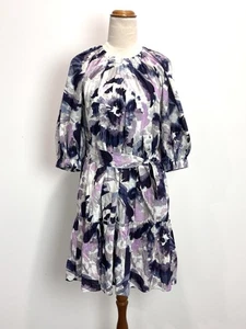 Witchery Womens Dress 8 White Purple Puff Sleeve Tiered Maxi Belt Business Party - Picture 1 of 14