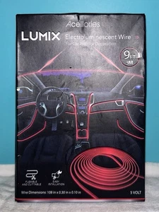 Lumix Cable LED Electroluminiscente 9 ft Coche Auto Decoración Interior ROJO - Imagen 1 de 6