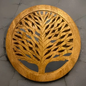Hand Carved Wooden Tree of Life Trivet Wall Decor Sculpture Wood Carving - Picture 1 of 7