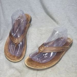 OLUKAI KUMU Brown Leather Flip Flop Women's 9.5 EU 43 Comfort Sandals - Picture 1 of 7
