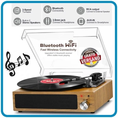 FYDEE VINYL Plattenspieler, Bluetooth, Schallplattenspieler mit stereo Lautsprecher 3 gang