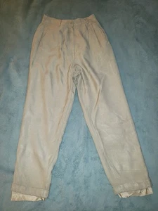 Vtg 90s Liz Claiborne 12 Beige Lined Khaki Tan High Waist Pleated Cuffed Pants - Picture 1 of 6