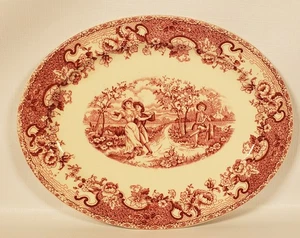 Vintage Red Transferware Oval Platter Playtime Ironstone Royal Crown  A85. - Picture 1 of 5