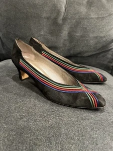Vintage Magik by Amalfi schwarze spitz zulaufende Wildleder-Heels farbige Streifen 9,5 schmal - Bild 1 von 15