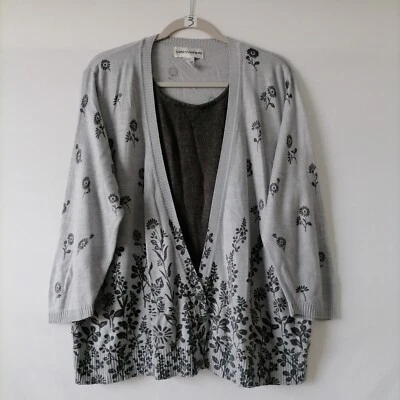 Cathy Daniels Womens Gray 3/4 Sleeve Floral Print Cardigan Sweater Size 2X - Image 1 of 4