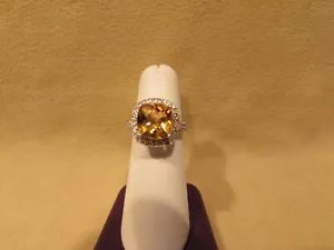 Genuine Citrine And Diamond 14kt White Gold Lady's Cocktail Ring - Picture 1 of 12