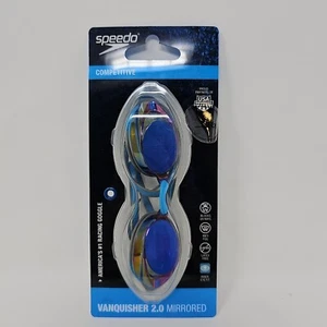 Speedo Competitive Vanquisher 2.0 Mirrored Racing Goggles BLUE - BLOCKS UV w/Tag - Picture 1 of 17