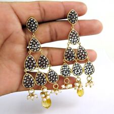 Gift For Mom 925 Silver Natural Pearl Gemstone Chandelier Bohemian Earrings Q2
