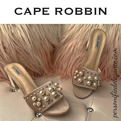NUEVO Cape Robbin Terciopelo Desnudo Rosa Perla Adornado Tacones Bloque 10M $69 Foto 1 de 4