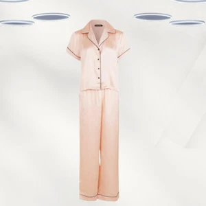 Ex Boohoo Women's Bride Squad Satin Pyjama Trouser Set in Pink (Defect) - Picture 1 of 3
