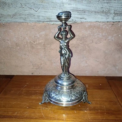 Pied de coupe en argent massif Femme Debout Statue Autriche Hongrie XIXém 19th - Photo 1/4
