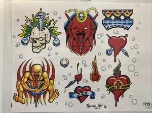 Radical Ron Vintage Tattoo Wall Flash Art Sheet 96 Skull Traditional Heart XXX - Picture 1 of 1