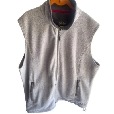 Woman's Cabela's Fleece Vest Full Zip Collar & Cinch Cord Pink Logo Hem 2 XL - Image 1 of 4