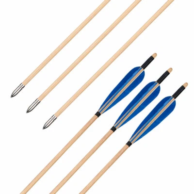 31inch Traditional Wooden Arrows Wood Shaft 5" Nature Turkey Feather OD 8mm - Image 1 of 4
