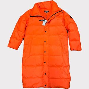 michael Kors New $498 Rare Quilted Cotton Puffer Coat size M Neon Orange