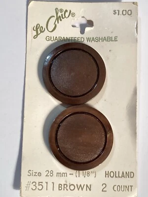 Vintage Le Chic Buttons Large Brown Marbled Satin Center Shank 1-1/8" 2 NEW - Image 1 of 3