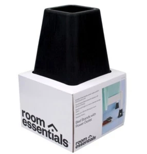 4 PACK Room Essentials Bed Stands Power Outlet 2 Grounded Black Furniture Riser - Picture 1 of 8