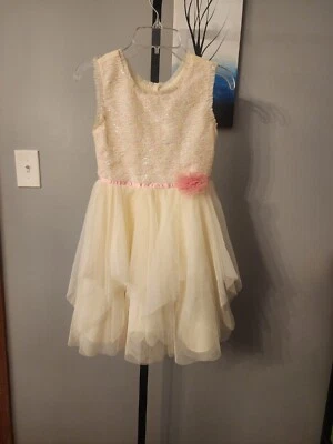 Jona Michelle Girls Dress Sequin Top Tulle Bottom Tie Back Yellow & Pink Size 7 - Image 1 of 4