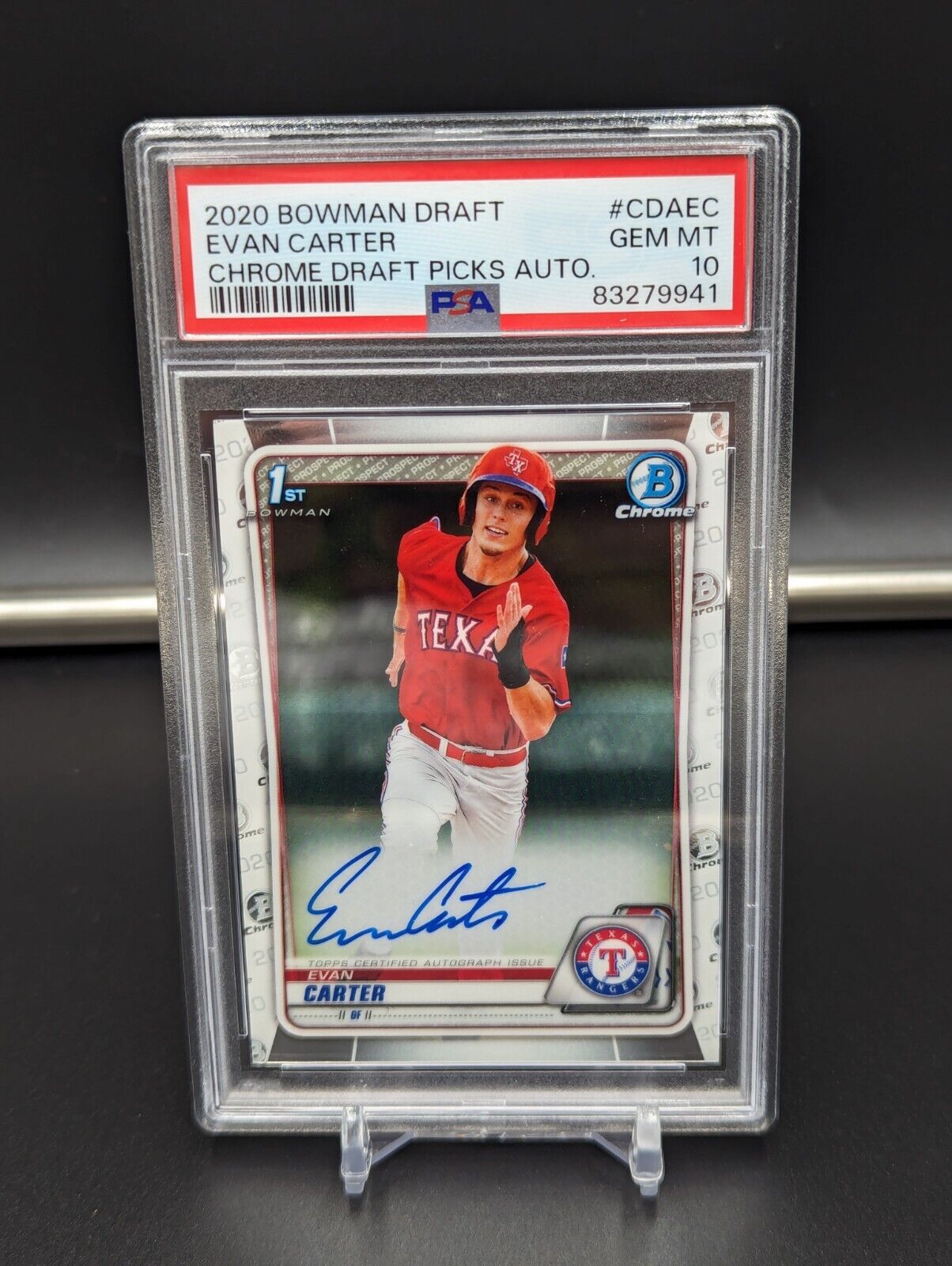 2020 Bowman Draft Evan Carter 1st Chrome Prospect Auto #CDA-EC PSA 10 GEM MT