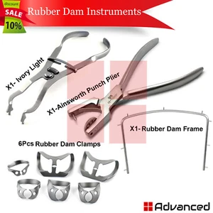 Dental Rubber Dam Placing Kit Brinker Clamp Ainsworth Punch Ivory Forceps Frame - Picture 1 of 5