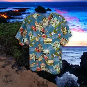 Winnie Fashion Womens Scrub Shirt Size xl Short Sleeve Coffee Hawaiian Blue - Picture 1 of 12
