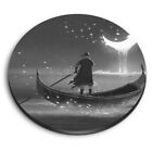 Round Mdf Magnets   Bw   Rowing Boat Ocean Moon Fantasy 35982