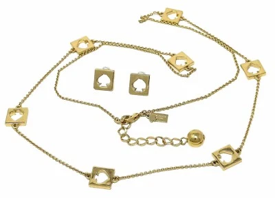 Vintage Gold Tone Kate Spade Hollow Spades Necklace 36” Stud Earrings Set - Image 1 of 4