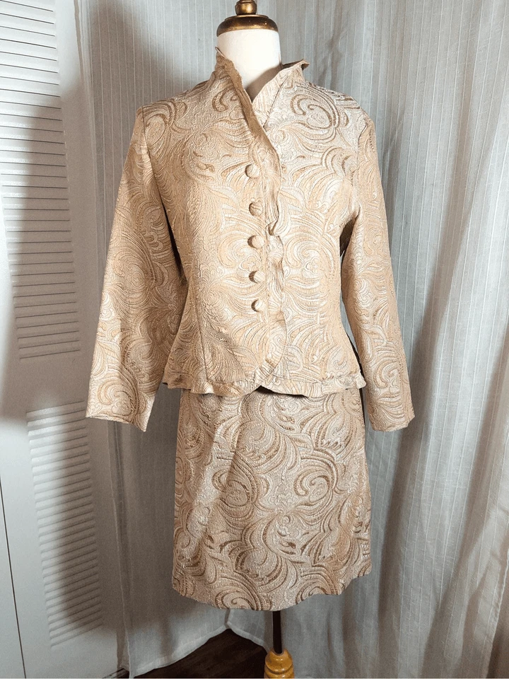 Positive Attitude | Women’s | Skirt Set | Size 12 | Vintage Cream Jacquard Style - Image 1 of 4