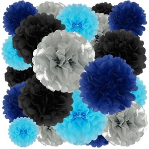 Tissue Paper Pom Poms Black Silver Blue Tissue Paper Flowers Hanging Flower B... - Picture 1 of 2