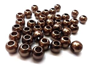 100 pc Dark Brown Smooth ABS Plastic Ball Spacer Beads – 12mm – Large Hole: 5mm