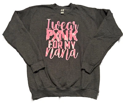 Youth XL Unisex Charcoal Gray Crew Neck Sweatshirt - "I Wear Pink For My Nana" - Image 1 of 4