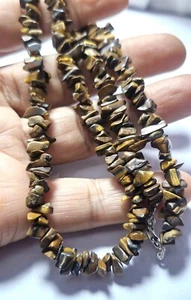 TIGER'S EYE GEMSTONE UNCUT 5X8 MM SIZE BEADS 925 STERLING SILVER 18" NECKLACES - Picture 1 of 14