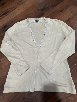 Suéter Lafayette 148 Mujer Medio Color Tostado Cárdigan 100% Lino Ligero Foto 1 de 4