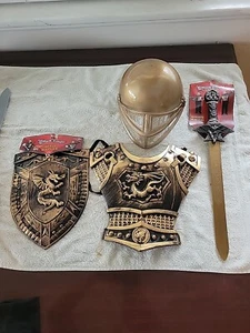 Black Knight Kids Knight In Armor Halloween Gold Costume Complete - Picture 1 of 3