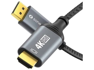 SONERO DisplayPort-Kabel, DP/HDMI, Stecker/Stecker, 4K60, grau/schwarz, 2 m - Bild 1 von 7